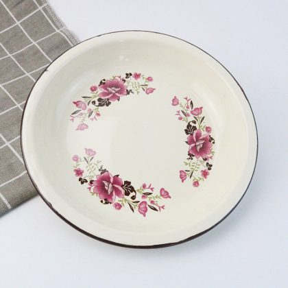 Thick Enamel Plate Classic Printed Dish Cold 22cm Large Dinner Plate