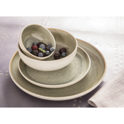 Sango Resona Stoneware Dinnerware Set, 16-Piece Moss Green Vajilla Ceramic Dinnerware Set